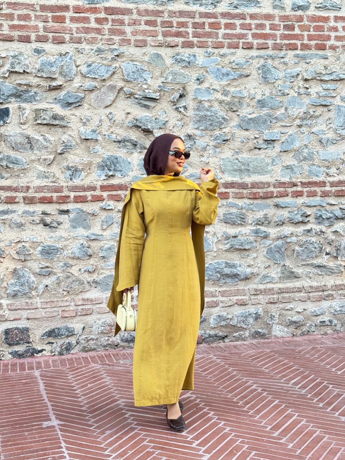 The Cape Dress in Mustard