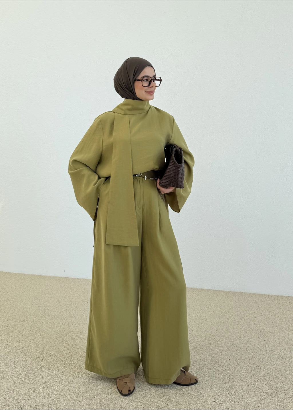 The Drape Set in khaki Green